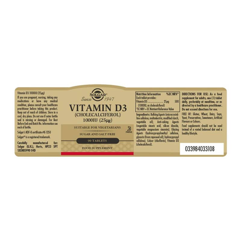 vitamin d3 1000iu solgar 90 tablets συστατικά